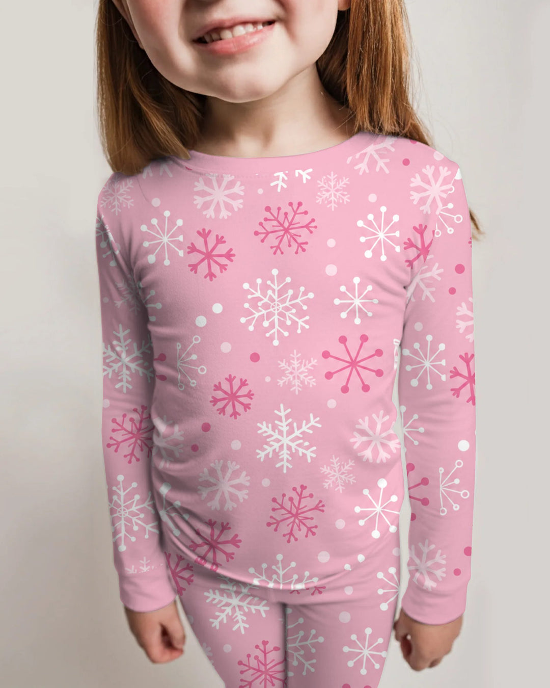 Pretty in Pink Christmas Snowflakes Bamboo Two Piece Long Sleeve Pajama Set
