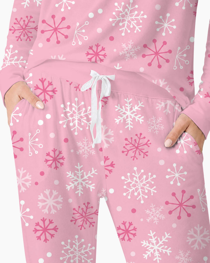 Pretty in Pink Christmas Snowflakes Bamboo Women Pajama Set