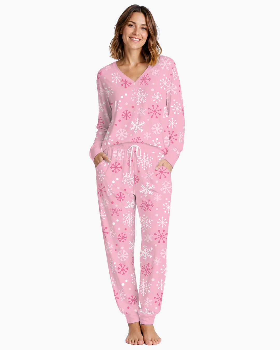 Pretty in Pink Christmas Snowflakes Bamboo Women Pajama Set