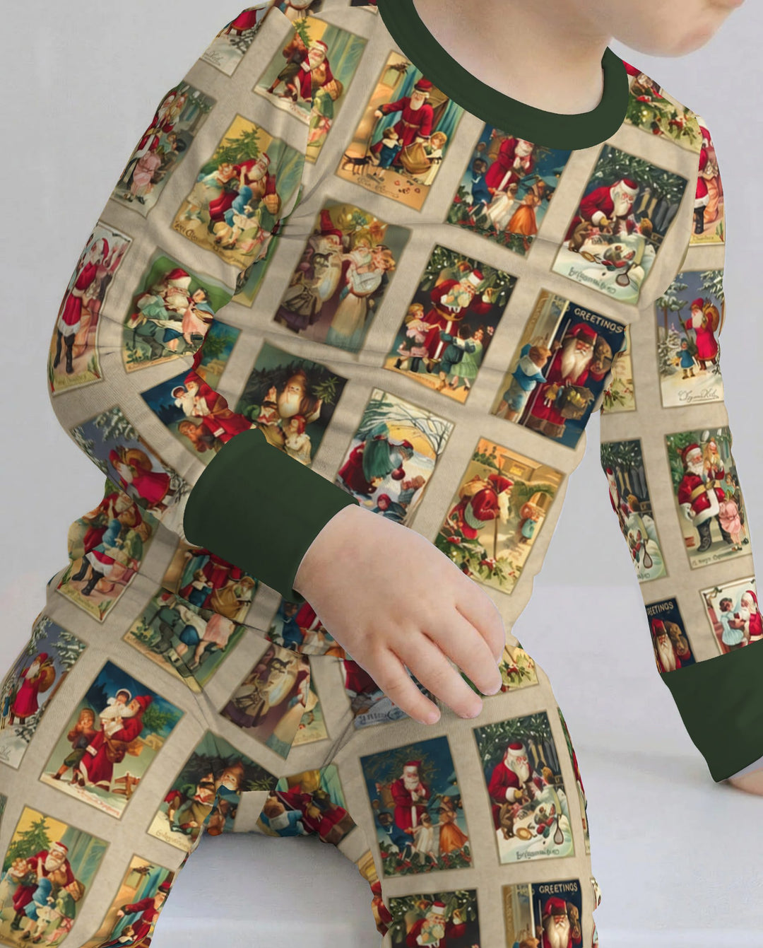 Vintage Santa Christmas Postcards Bamboo Two Piece Long Sleeve Pajama Set