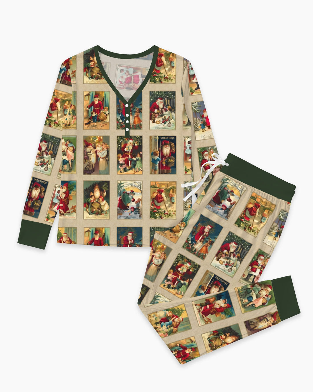 Vintage Santa Christmas Postcards Bamboo Women Pajama Set