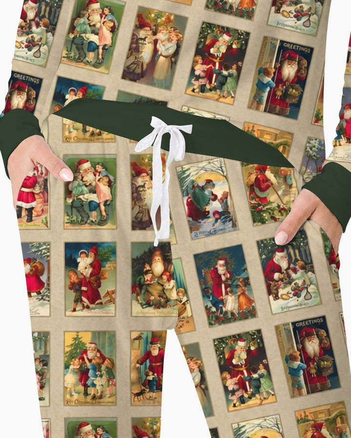 Vintage Santa Christmas Postcards Bamboo Women Pajama Set