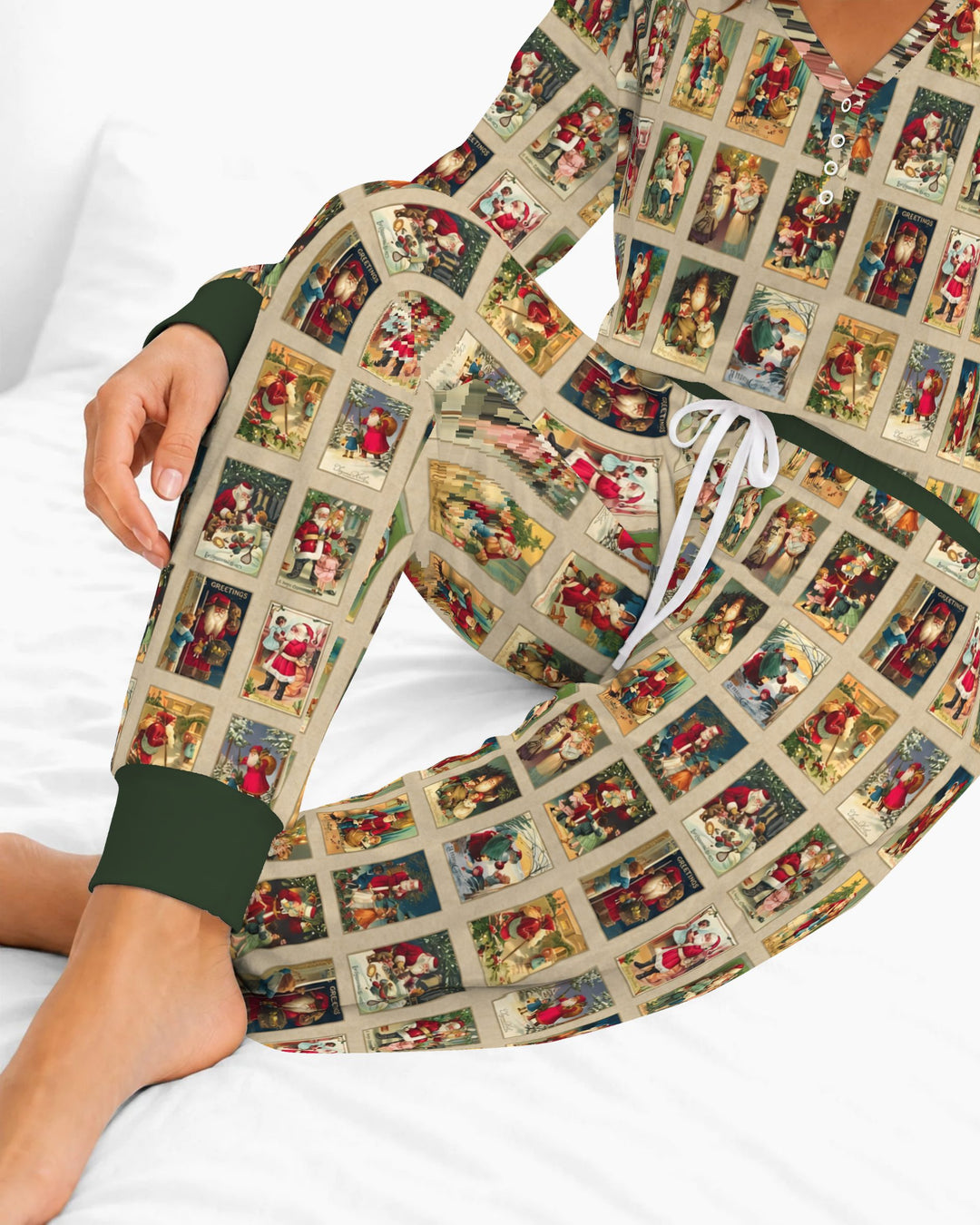 Vintage Santa Christmas Postcards Bamboo Women Pajama Set