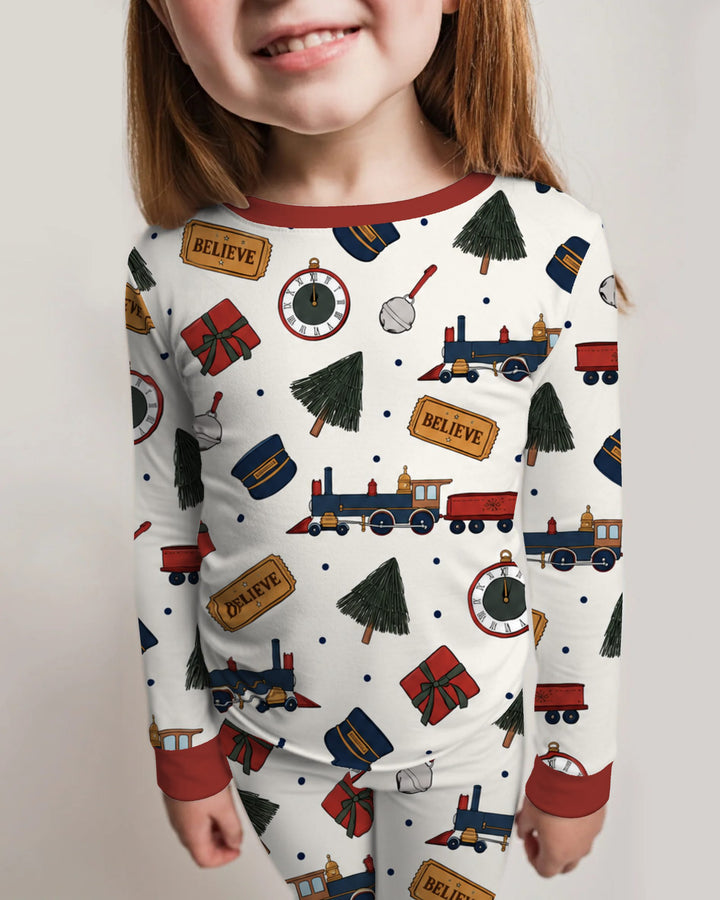 Polar Express Christmas Train Toss Bamboo Two Piece Long Sleeve Pajama Set