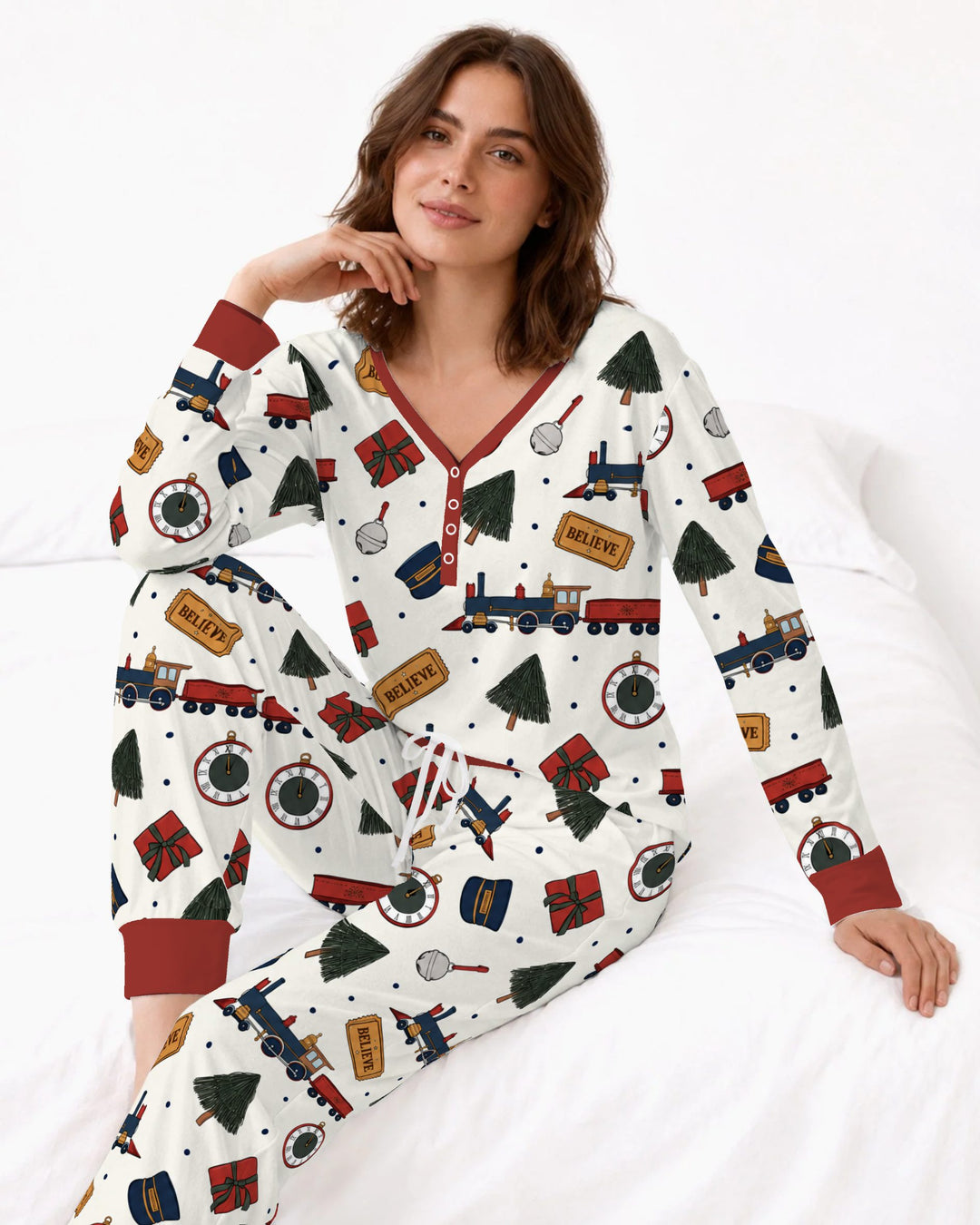 Polar Express Christmas Train Toss Bamboo Women Pajama Set