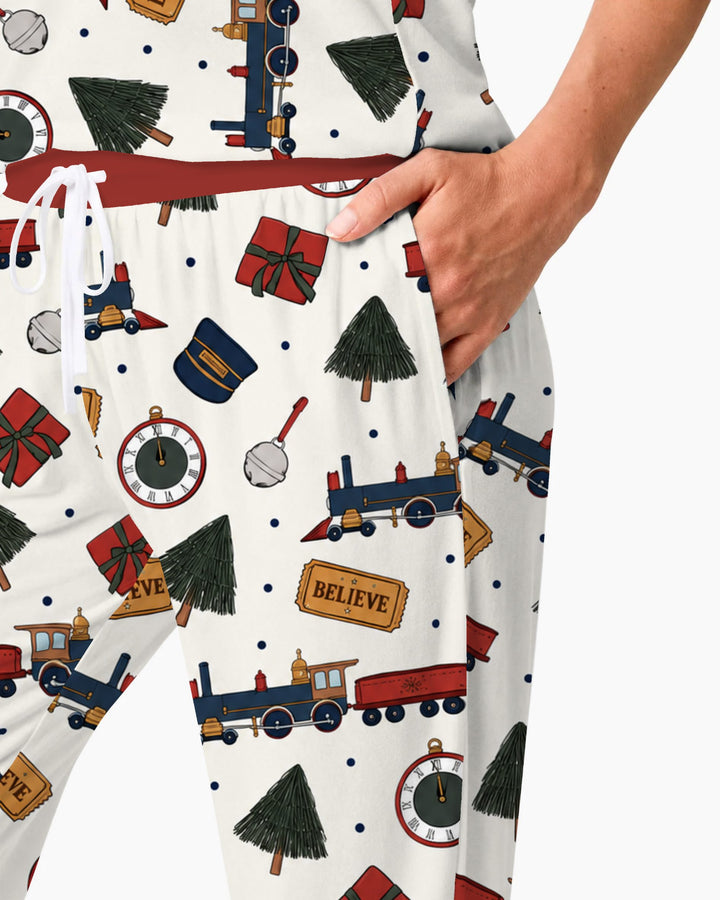 Polar Express Christmas Train Toss Bamboo Women Pajama Set