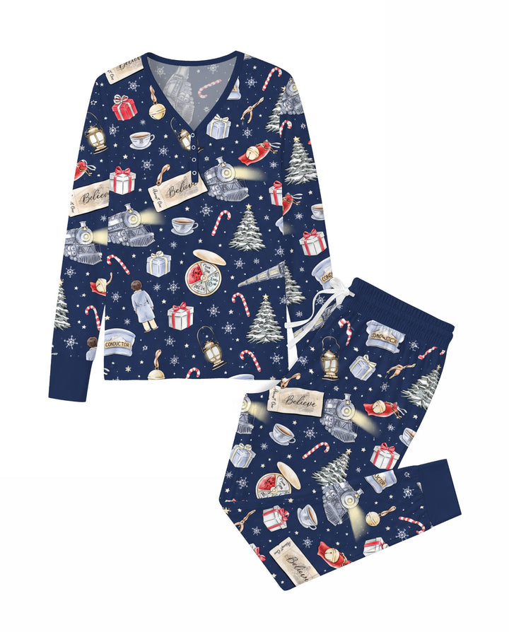 Magical Christmas Train Night Bamboo Women Pajama Set