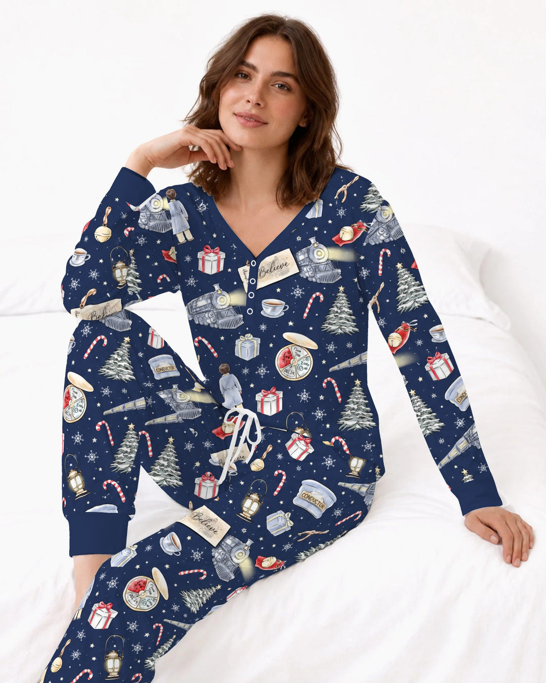 Magical Christmas Train Night Bamboo Women Pajama Set