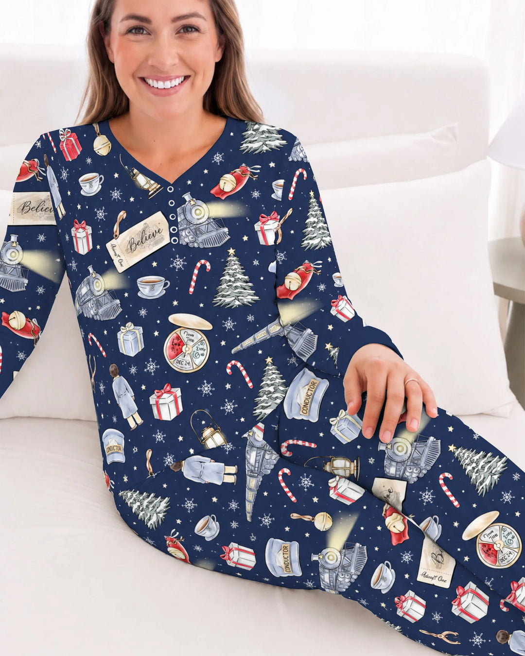 Magical Christmas Train Night Bamboo Women Pajama Set