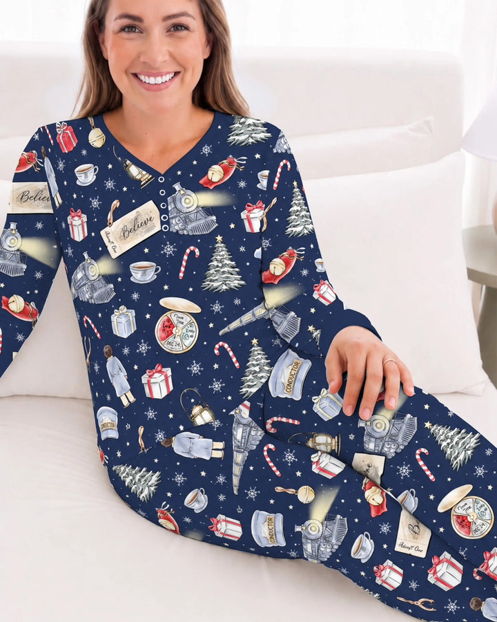 Magical Christmas Train Night Bamboo Women Pajama Set