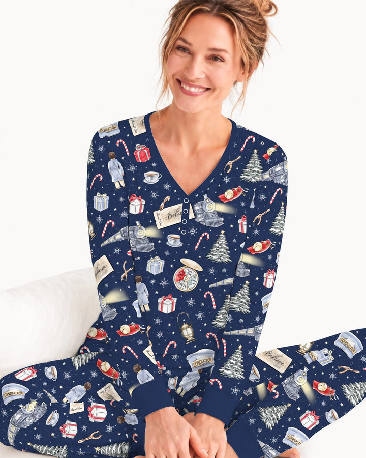 Magical Christmas Train Night Bamboo Women Pajama Set