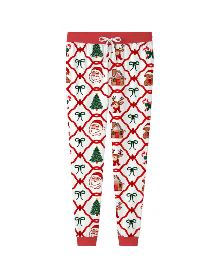 Classic Christmas Red Ribbon Lattice Bamboo Women Pajama Set