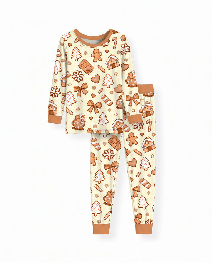 Gingerbread Christmas Cookie Toss Bamboo Two Piece Long Sleeve Pajama Set