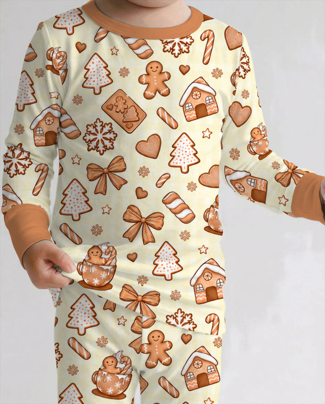 Gingerbread Christmas Cookie Toss Bamboo Two Piece Long Sleeve Pajama Set