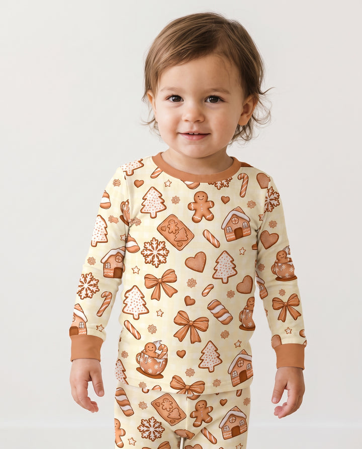 Gingerbread Christmas Cookie Toss Bamboo Two Piece Long Sleeve Pajama Set