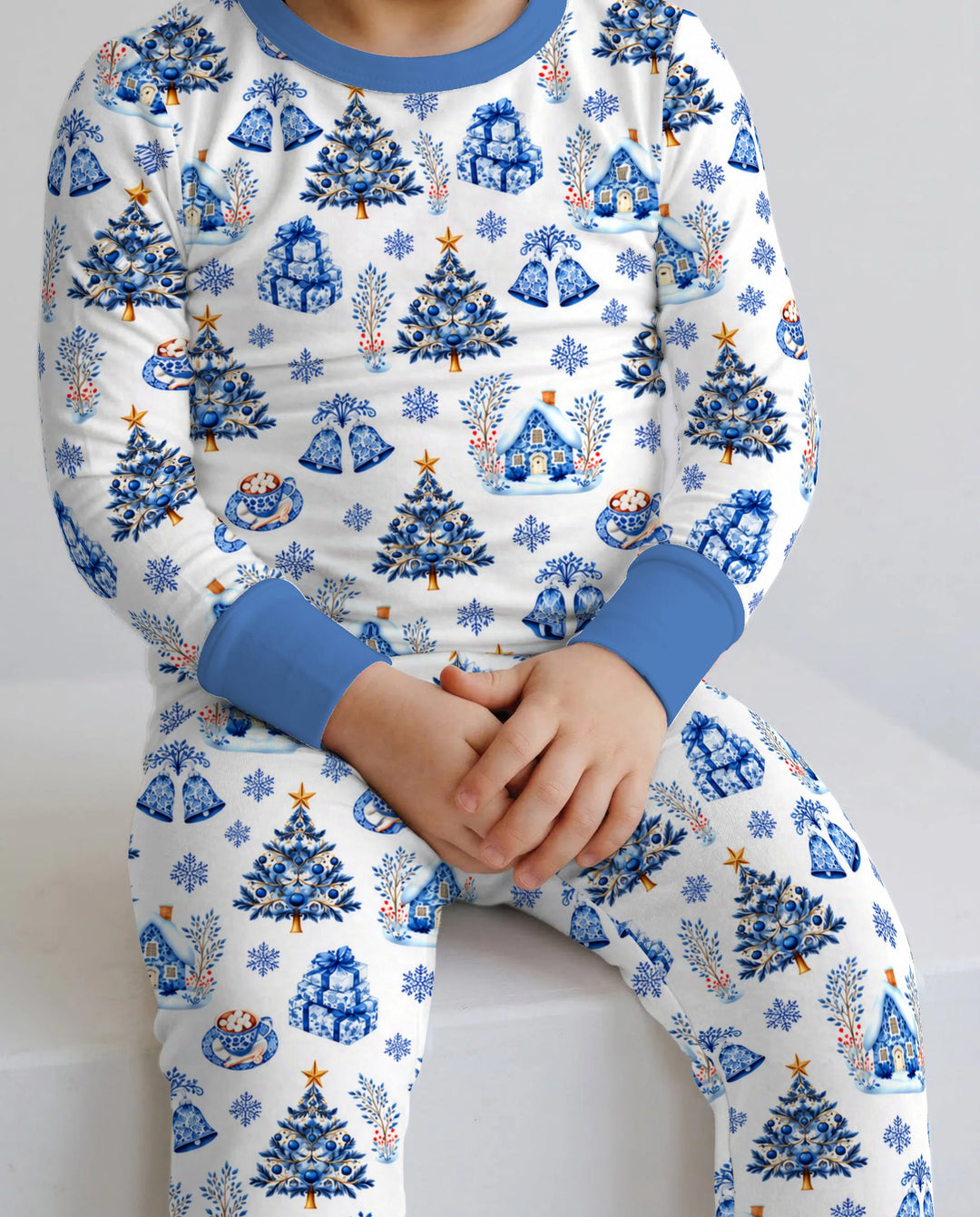 Blue Winter Wonderland Christmas Toss Bamboo Two Piece Long Sleeve Pajama Set