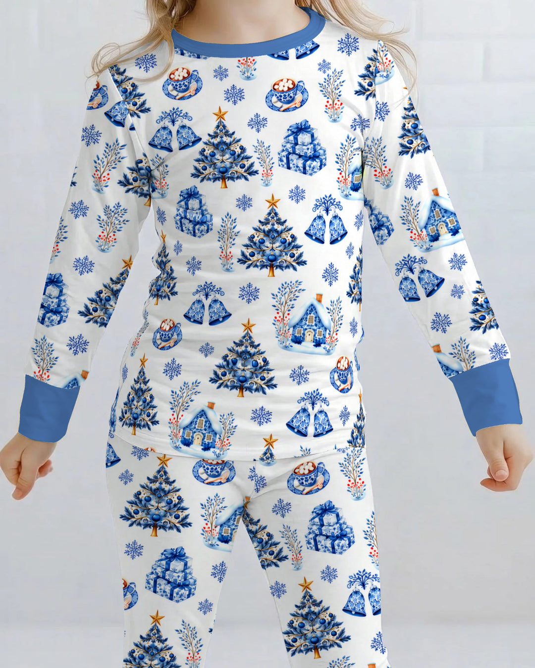Blue Winter Wonderland Christmas Toss Bamboo Two Piece Long Sleeve Pajama Set