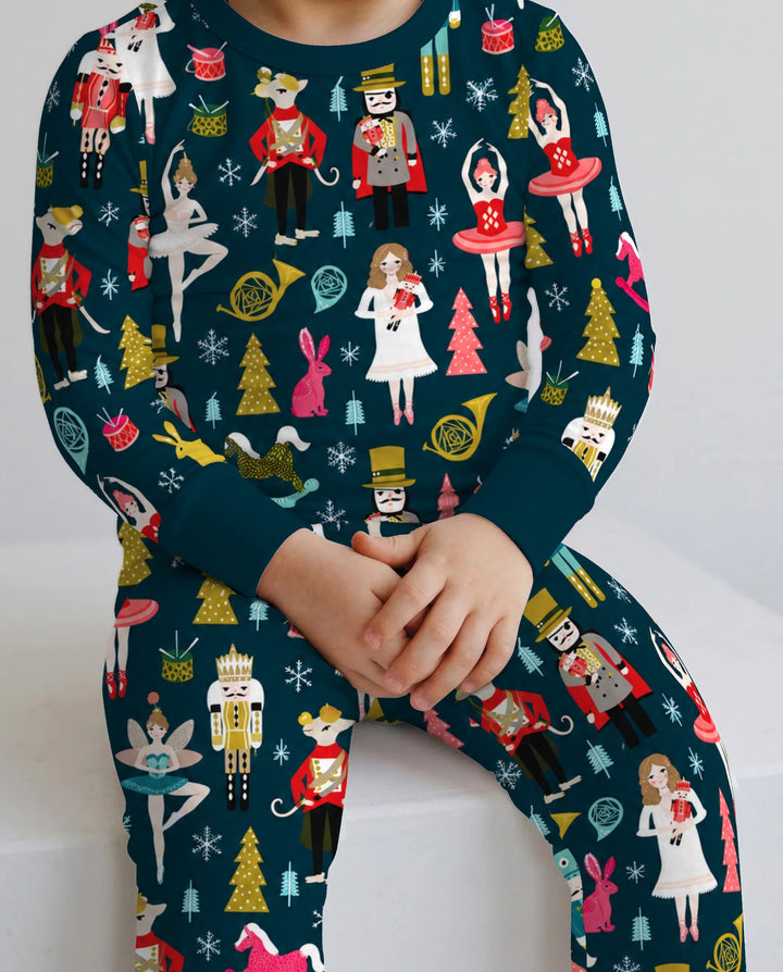 Whimsical Nutcracker Ballet Christmas Bamboo Two Piece Long Sleeve Pajama Set