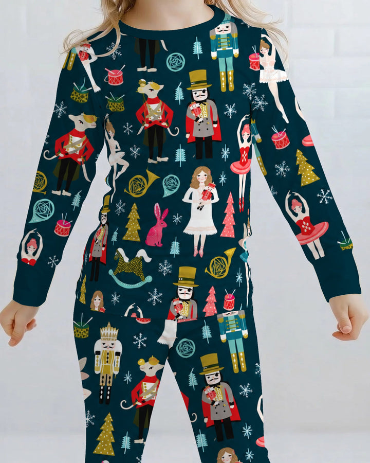 Whimsical Nutcracker Ballet Christmas Bamboo Two Piece Long Sleeve Pajama Set