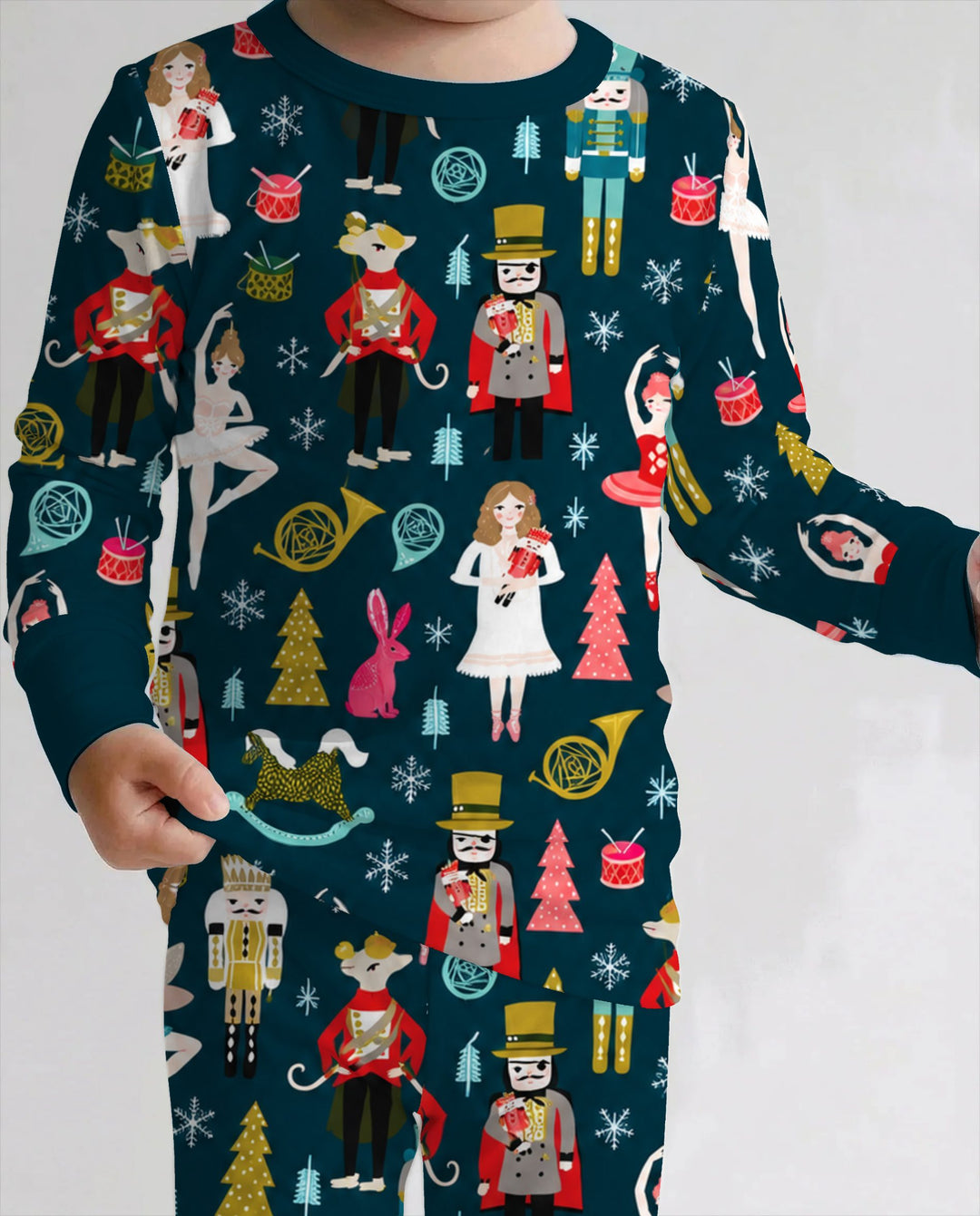 Whimsical Nutcracker Ballet Christmas Bamboo Two Piece Long Sleeve Pajama Set