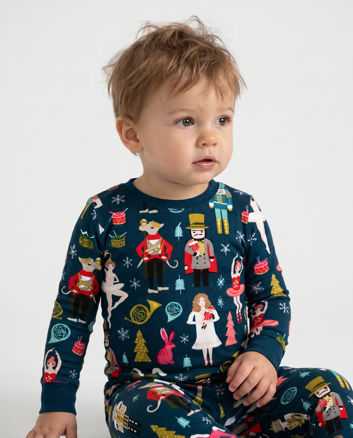 Whimsical Nutcracker Ballet Christmas Bamboo Two Piece Long Sleeve Pajama Set