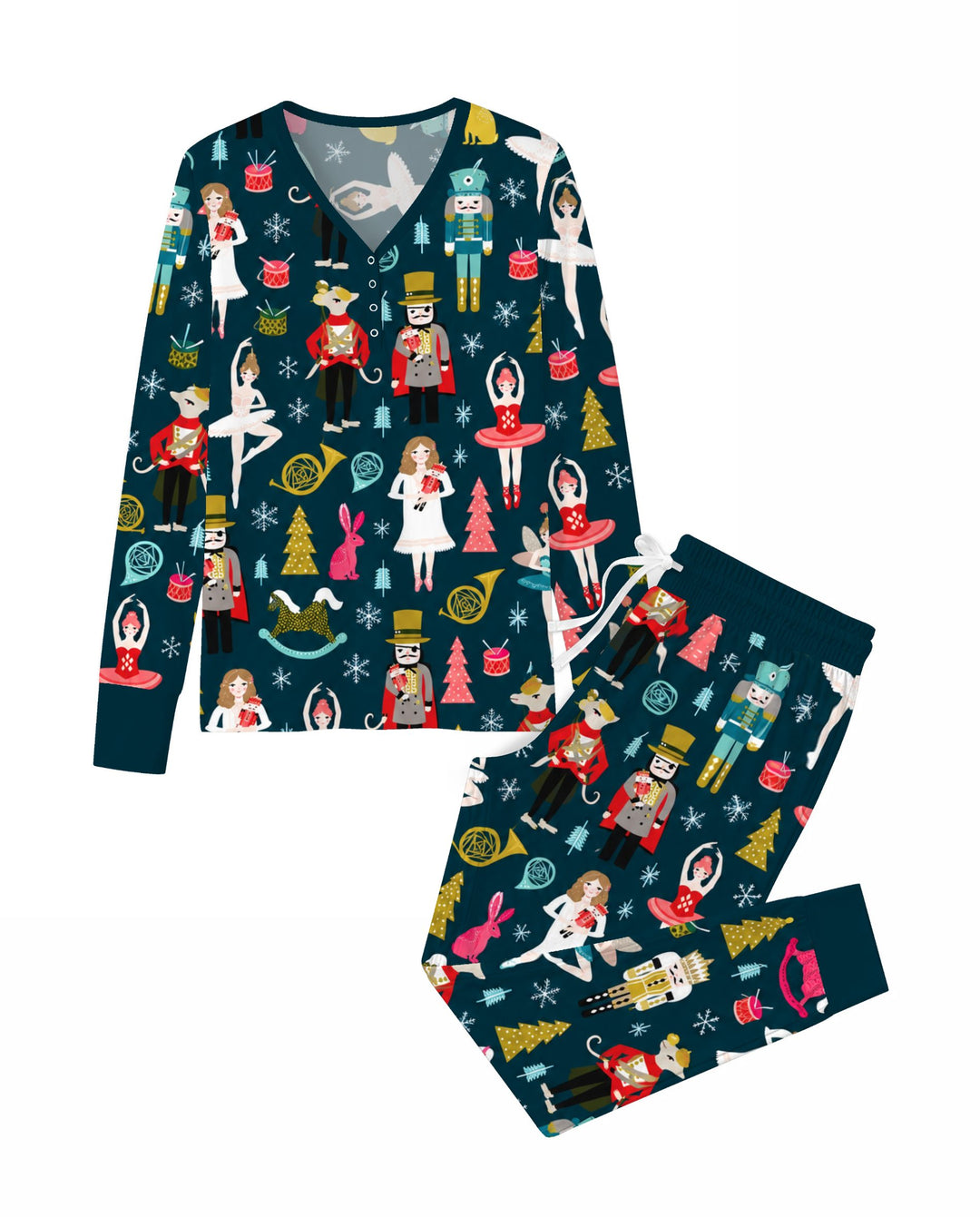 Whimsical Nutcracker Ballet Christmas Bamboo Women Pajama Set
