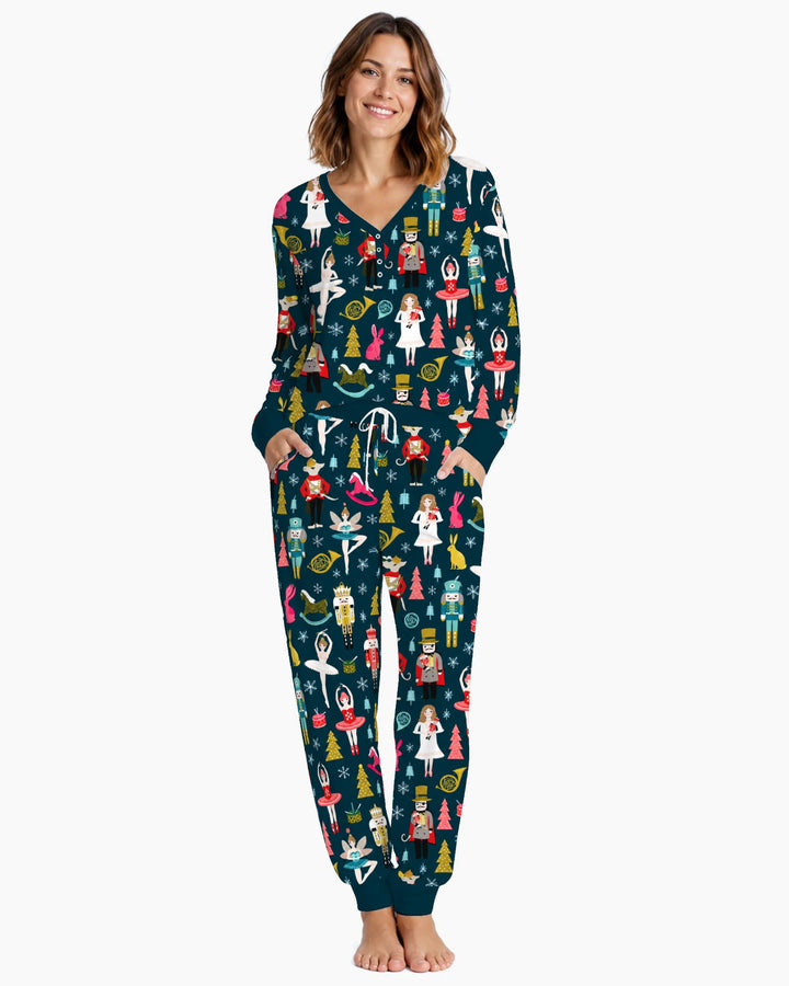 Whimsical Nutcracker Ballet Christmas Bamboo Women Pajama Set