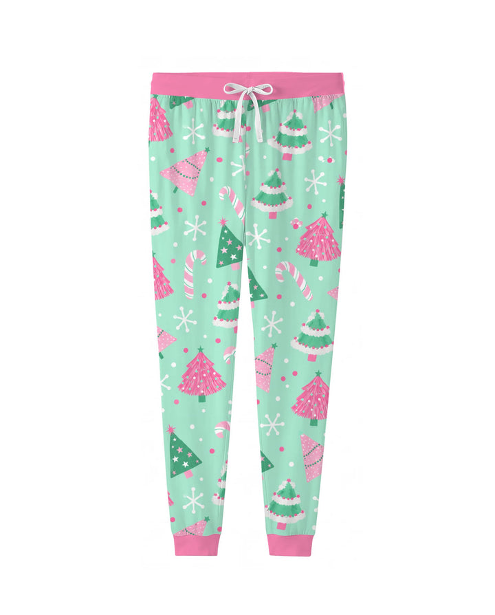 Pink & Mint Candy Christmas Trees Bamboo Women Pajama Set