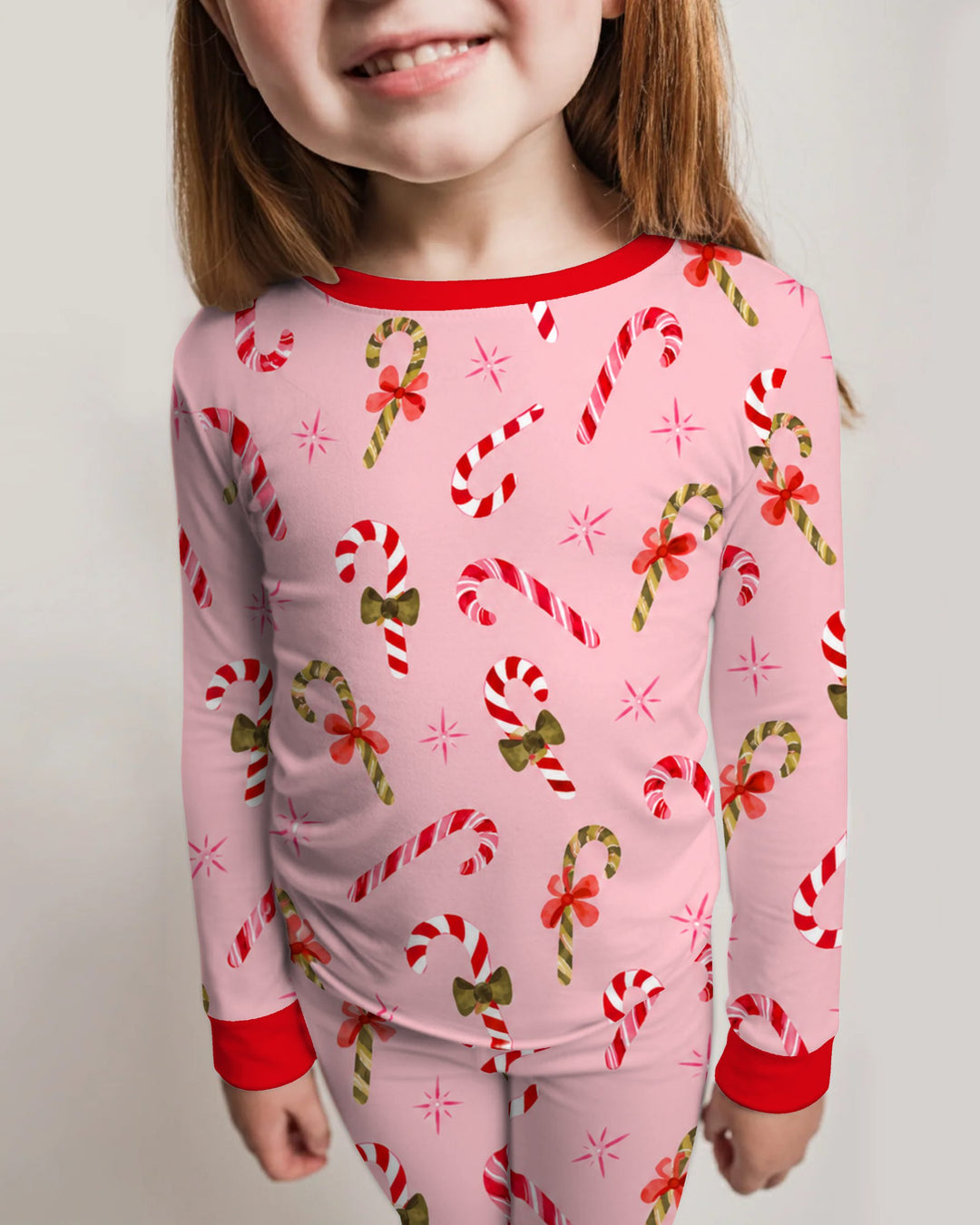 Coquette Christmas Candy Canes & Bows Bamboo Two Piece Long Sleeve Pajama Set