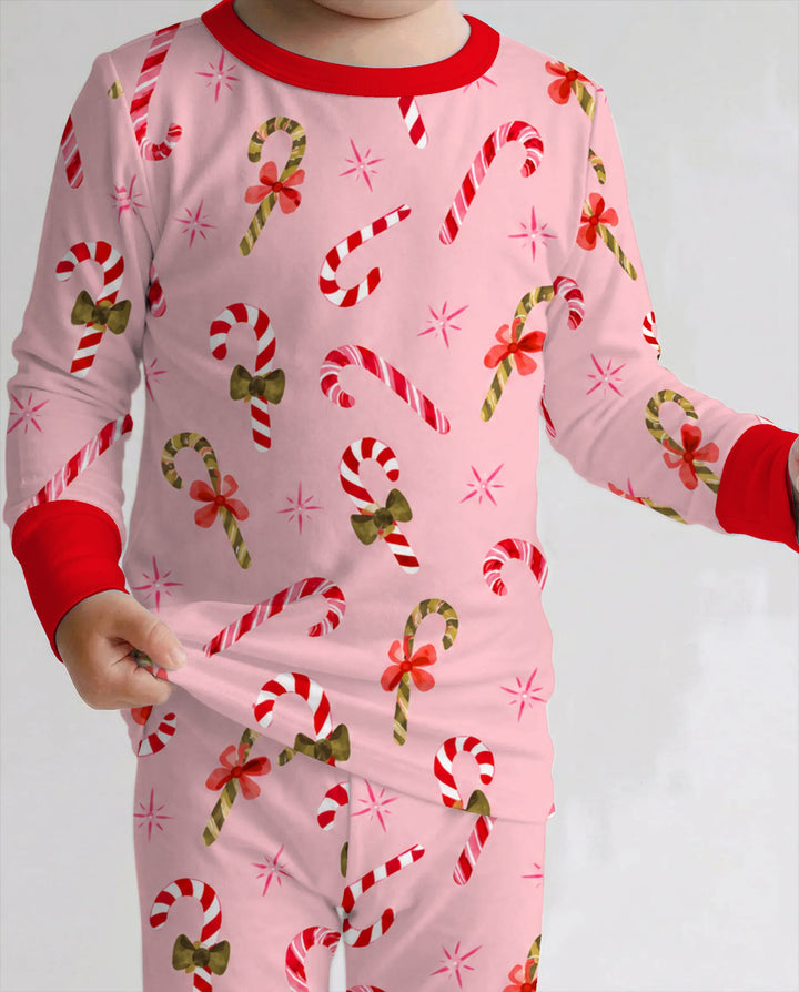 Coquette Christmas Candy Canes & Bows Bamboo Two Piece Long Sleeve Pajama Set