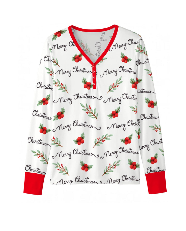 Watercolor Merry Christmas Holly Berries Bamboo Women Pajama Set