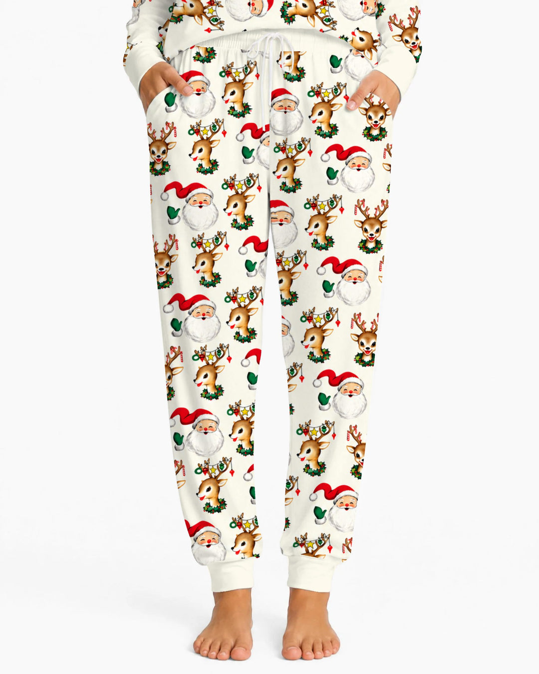 Vintage Santa & Reindeer Christmas Toss Bamboo Women Pajama Set