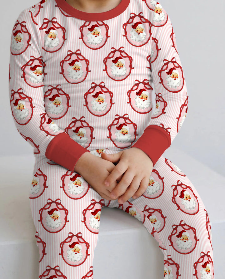 Coquette Vintage Santa Christmas Medallions Bamboo Two Piece Long Sleeve Pajama Set