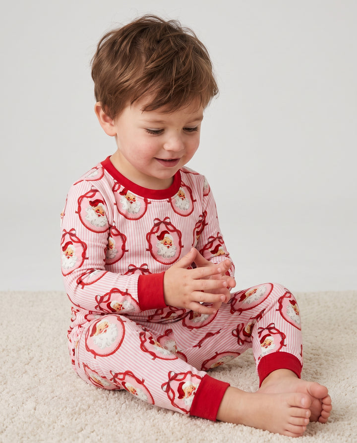 Coquette Vintage Santa Christmas Medallions Bamboo Two Piece Long Sleeve Pajama Set