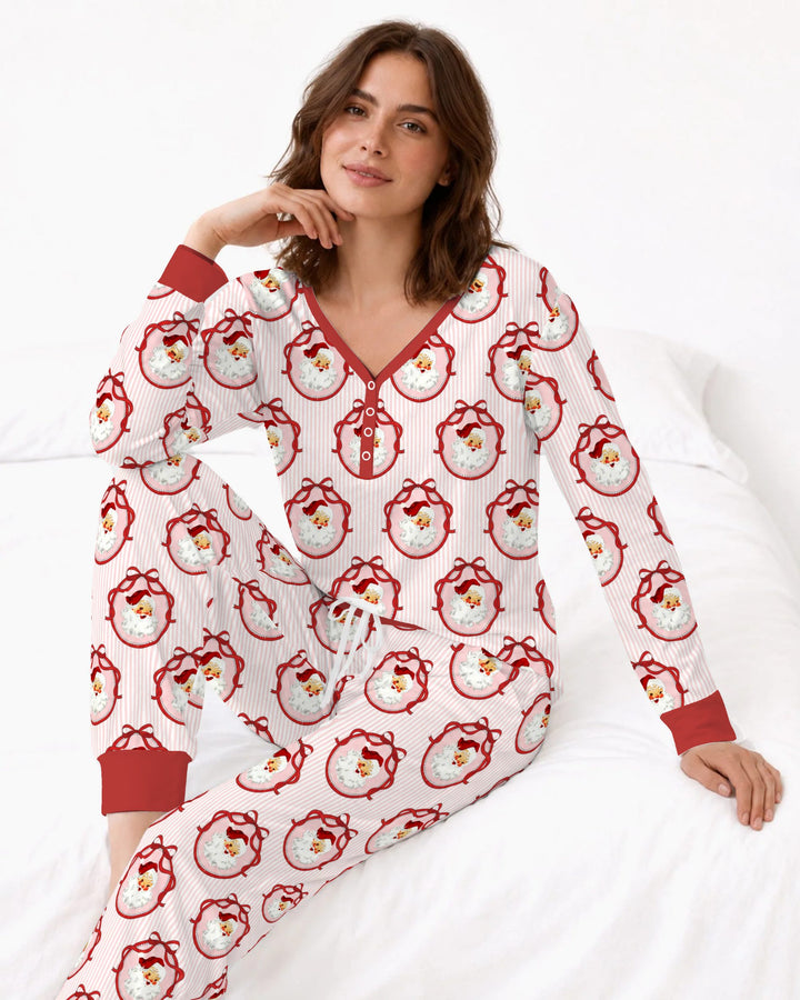 Coquette Vintage Santa Christmas Medallions Bamboo Women Pajama Set