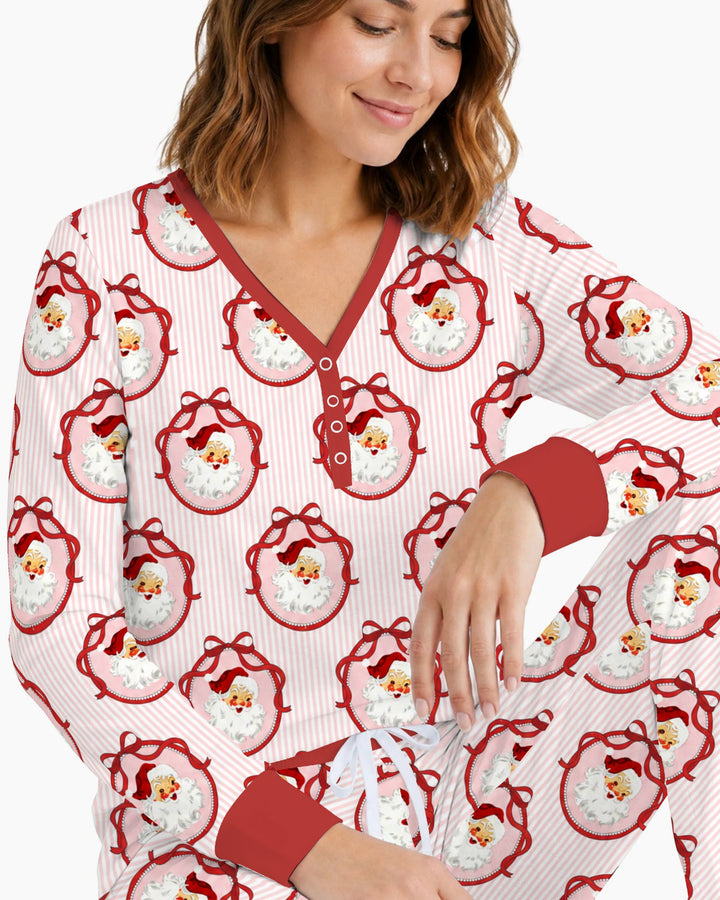 Coquette Vintage Santa Christmas Medallions Bamboo Women Pajama Set