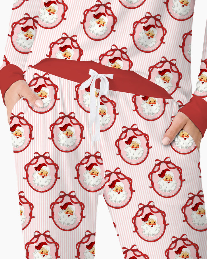 Coquette Vintage Santa Christmas Medallions Bamboo Women Pajama Set