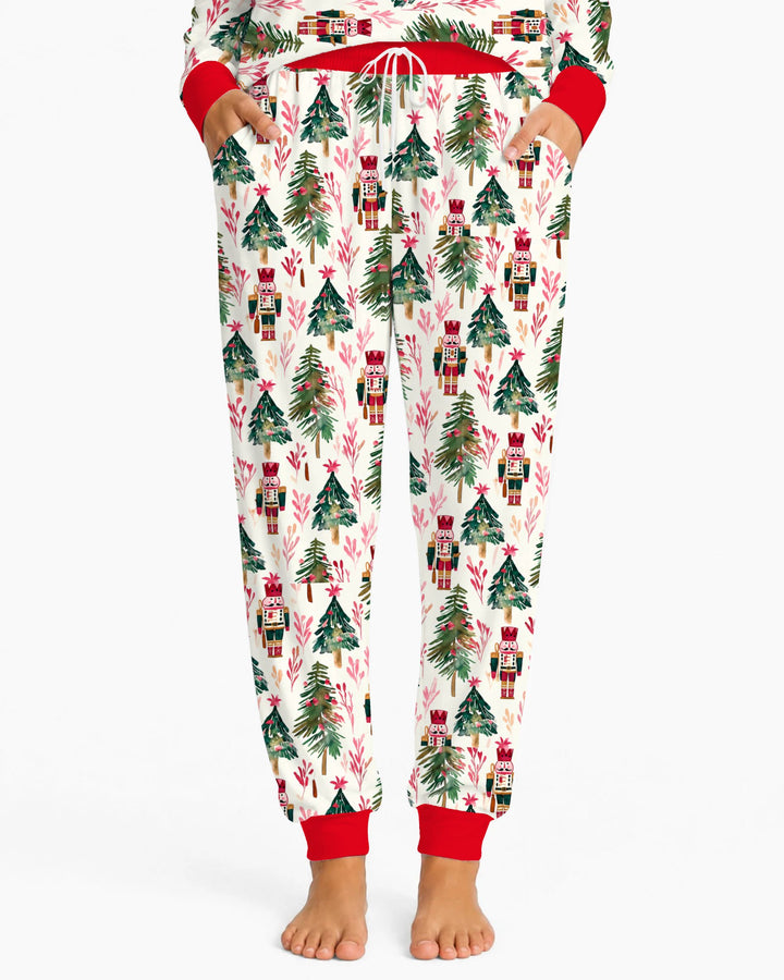 Watercolor Nutcracker & Christmas Pine Trees Bamboo Women Pajama Set