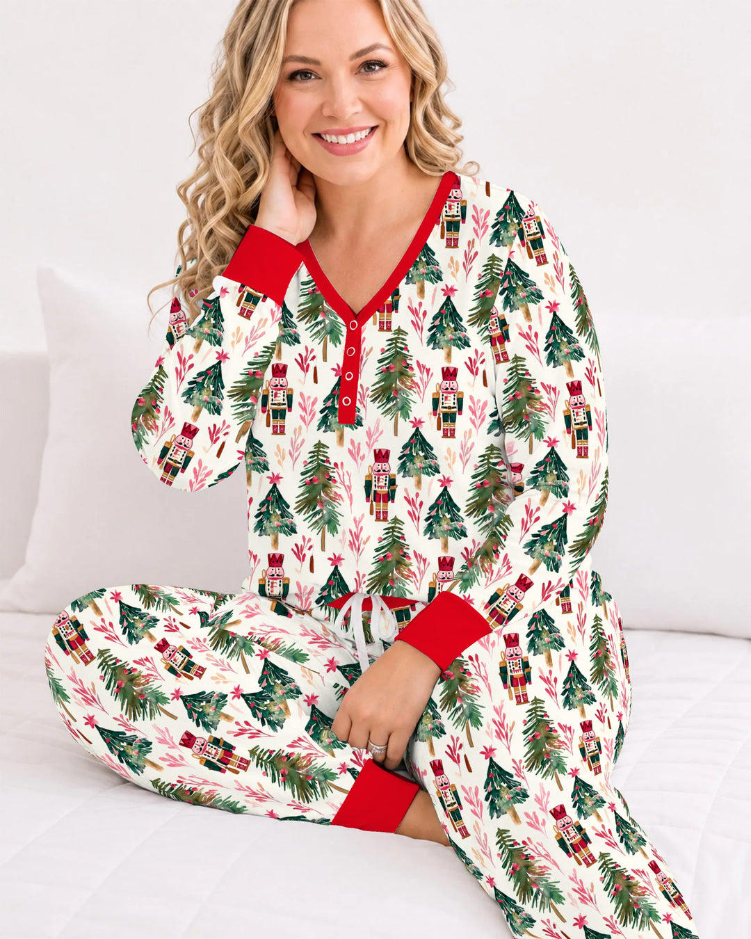 Watercolor Nutcracker & Christmas Pine Trees Bamboo Women Pajama Set