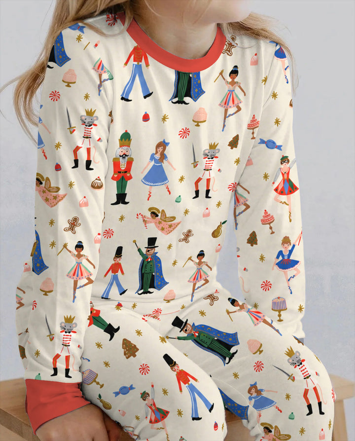 Whimsical Nutcracker Storybook Christmas Bamboo Two Piece Long Sleeve Pajama Set