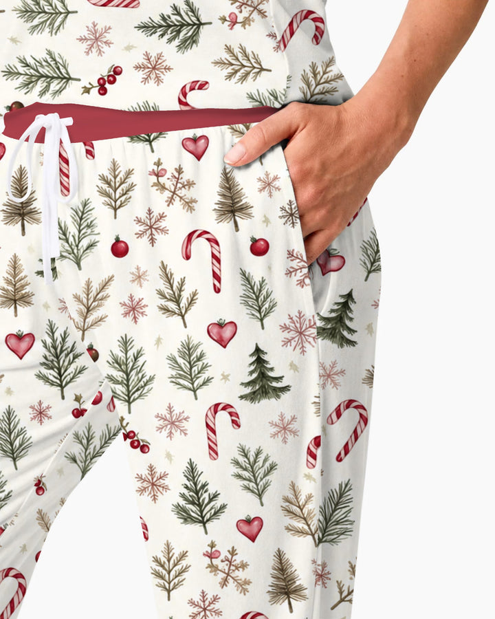 Rustic Christmas Evergreen & Candy Canes Bamboo Women Pajama Set
