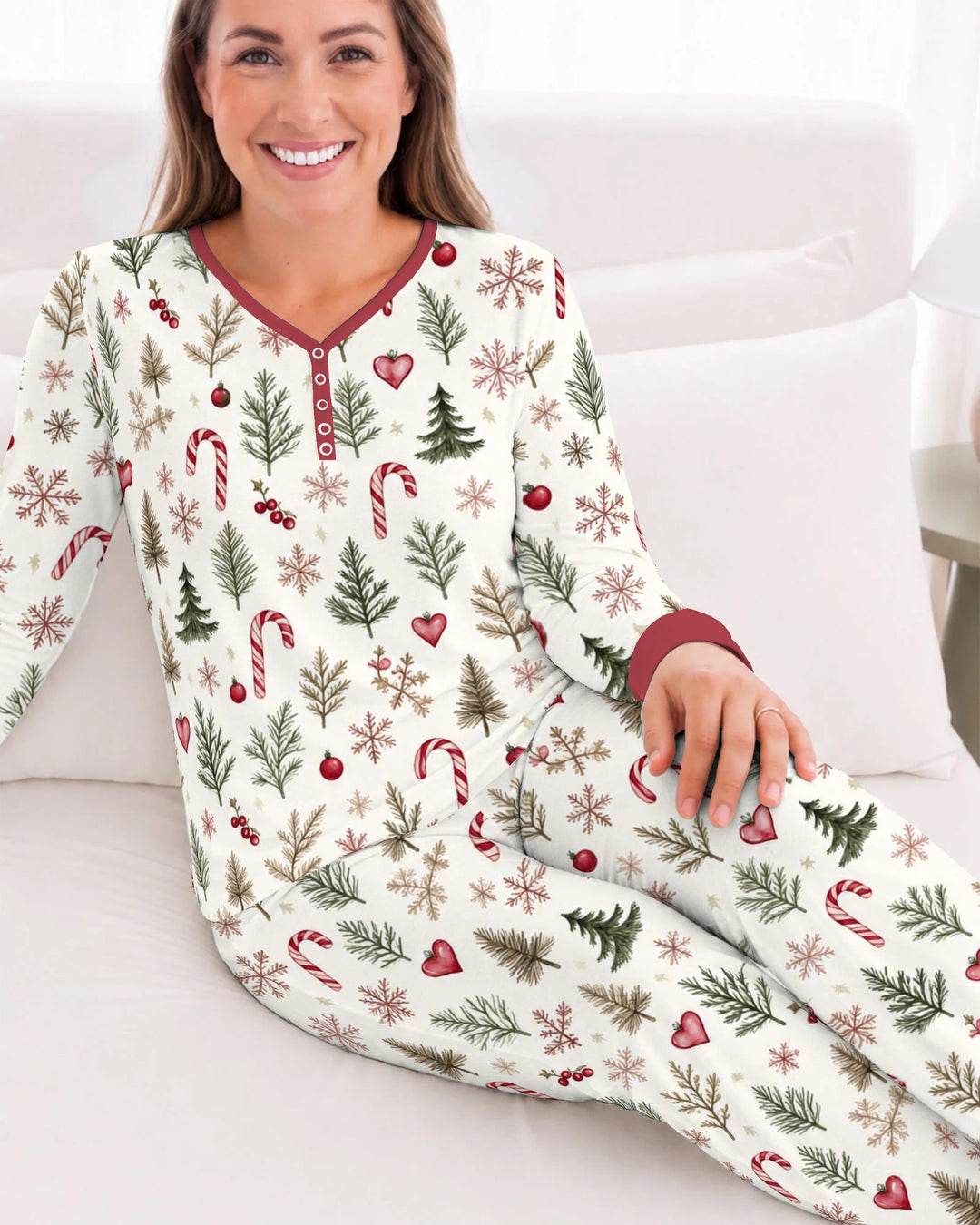 Rustic Christmas Evergreen & Candy Canes Bamboo Women Pajama Set