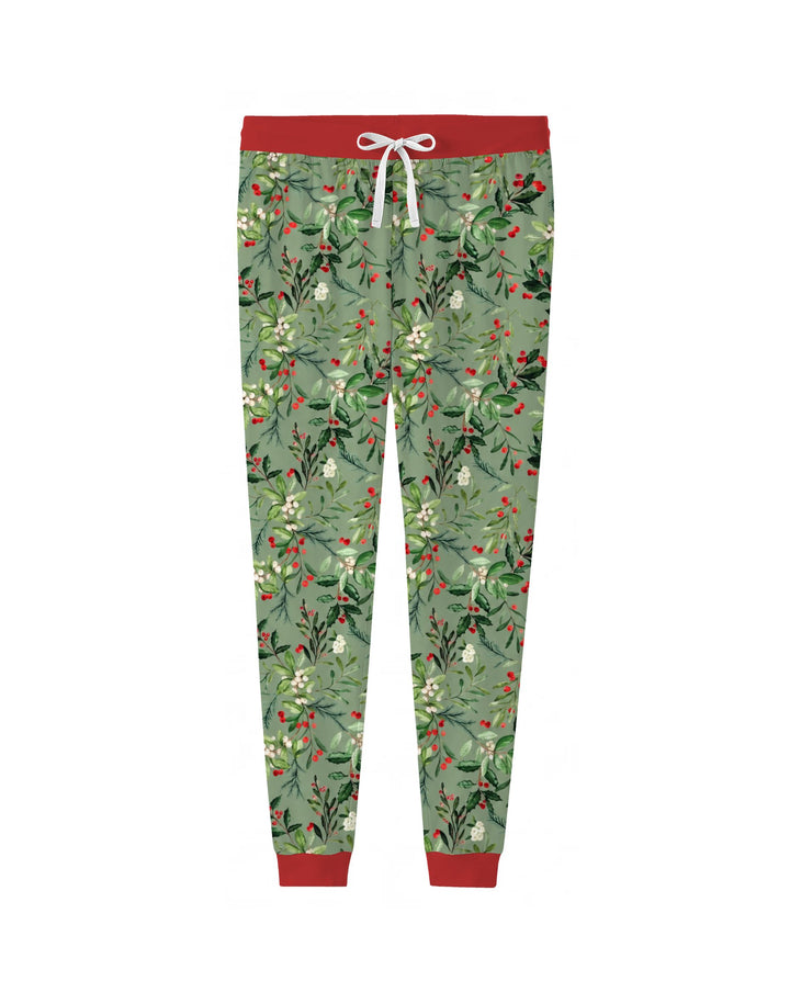 Vintage Christmas Holly & Mistletoe Botanical Bamboo Women Pajama Set