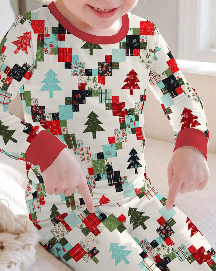 Christmas Patchwork Quilt & Trees Bamboo Two Piece Long Sleeve Pajama Set