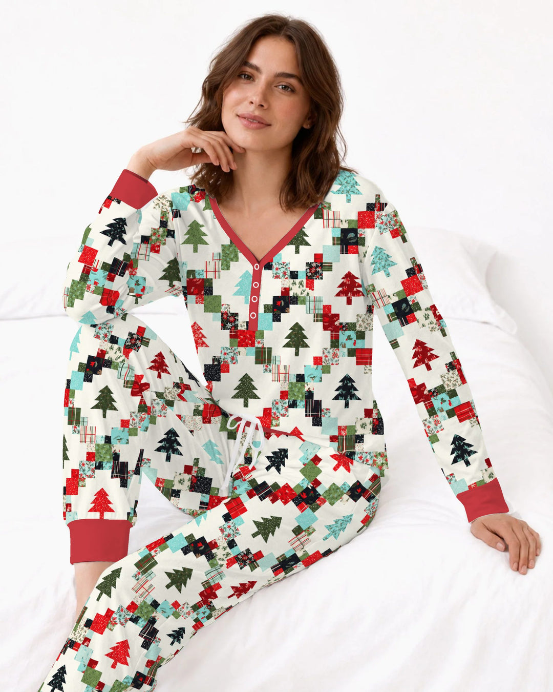 Christmas Patchwork Quilt & Trees Bamboo Women Pajama Set