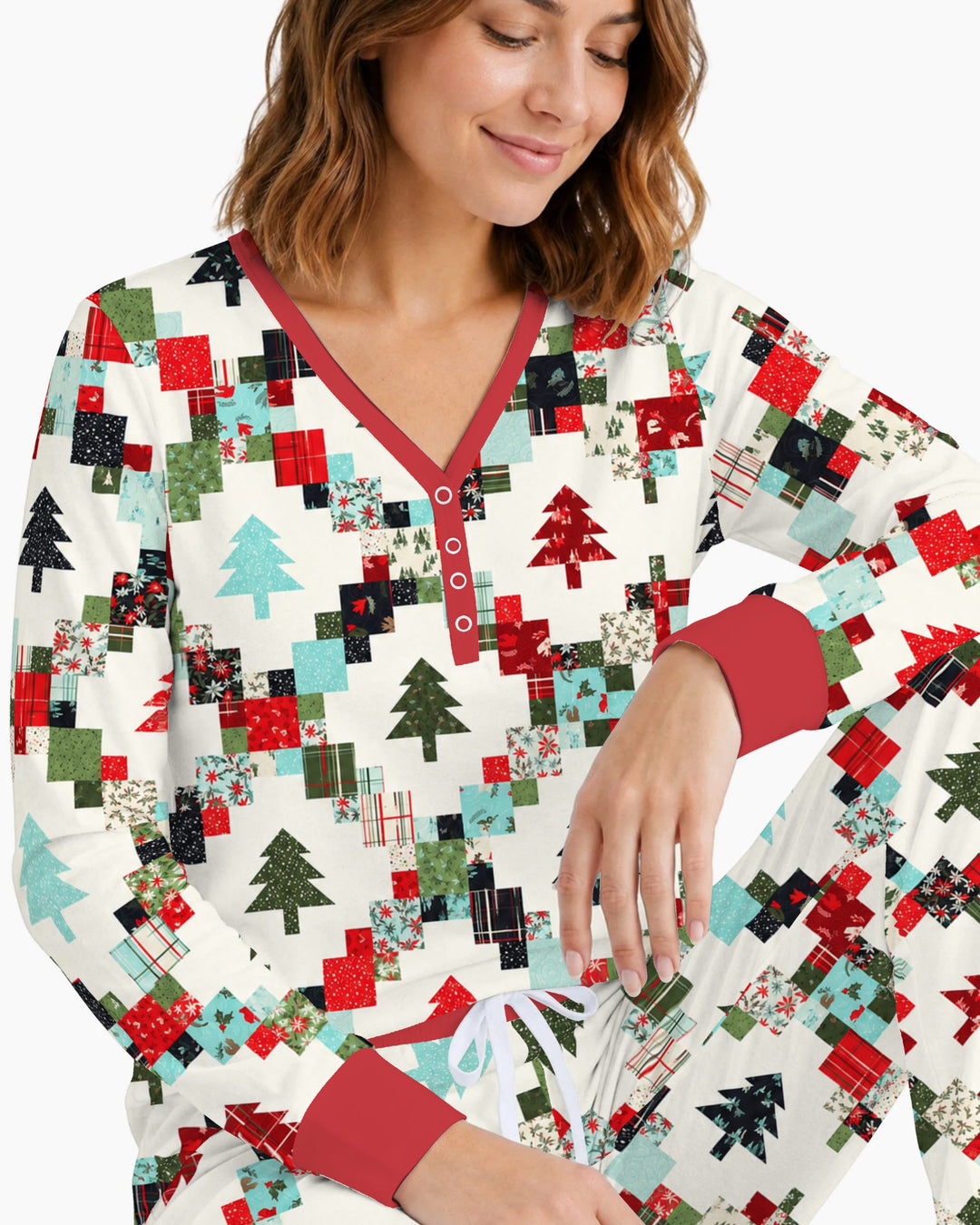 Christmas Patchwork Quilt & Trees Bamboo Women Pajama Set