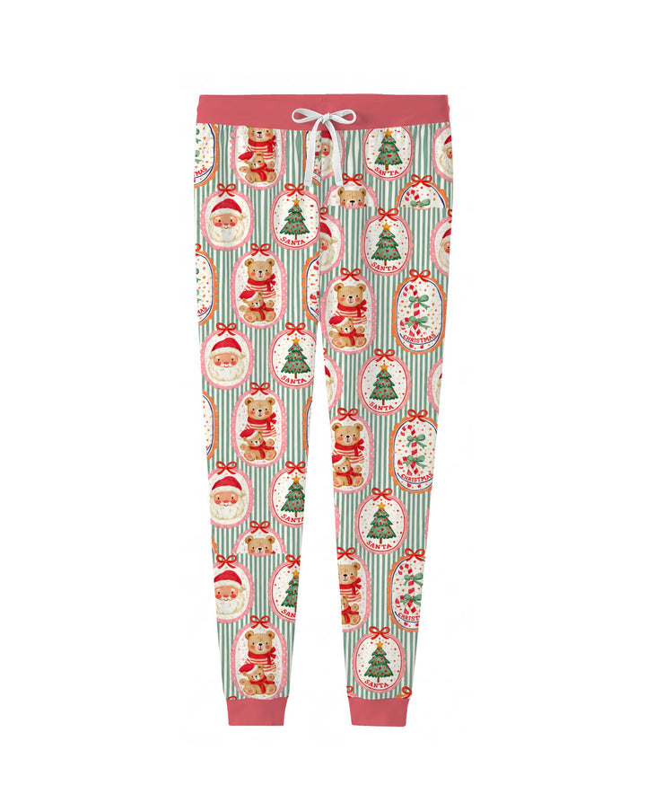 Vintage Santa Christmas Gift Tags Seamless Pattern Bamboo Women Pajama Set