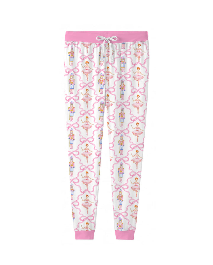 Pink Nutcracker Ballerina Bow Seamless Pattern Bamboo Women Pajama Set