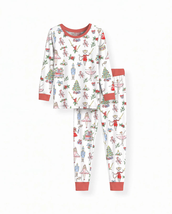 Nutcracker Ballet Christmas Storybook Seamless Pattern Bamboo Two Piece Long Sleeve Pajama Set