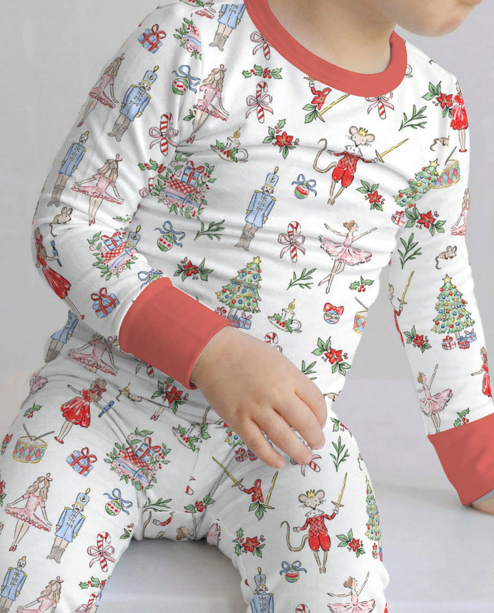Nutcracker Ballet Christmas Storybook Seamless Pattern Bamboo Two Piece Long Sleeve Pajama Set